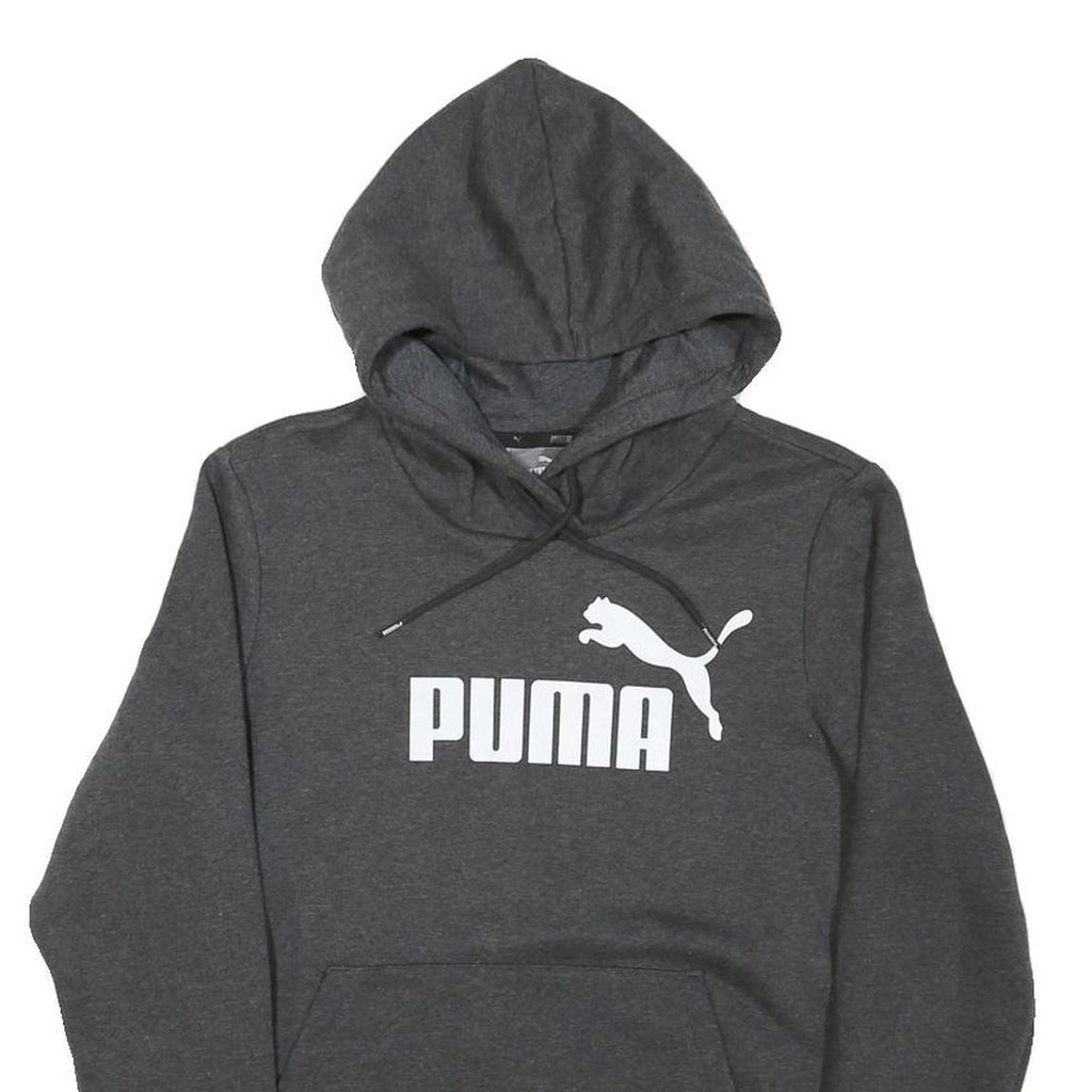 PUMA Mens Grey Cotton Blend Pullover Hoodie M Logo Print Drawstring Hood