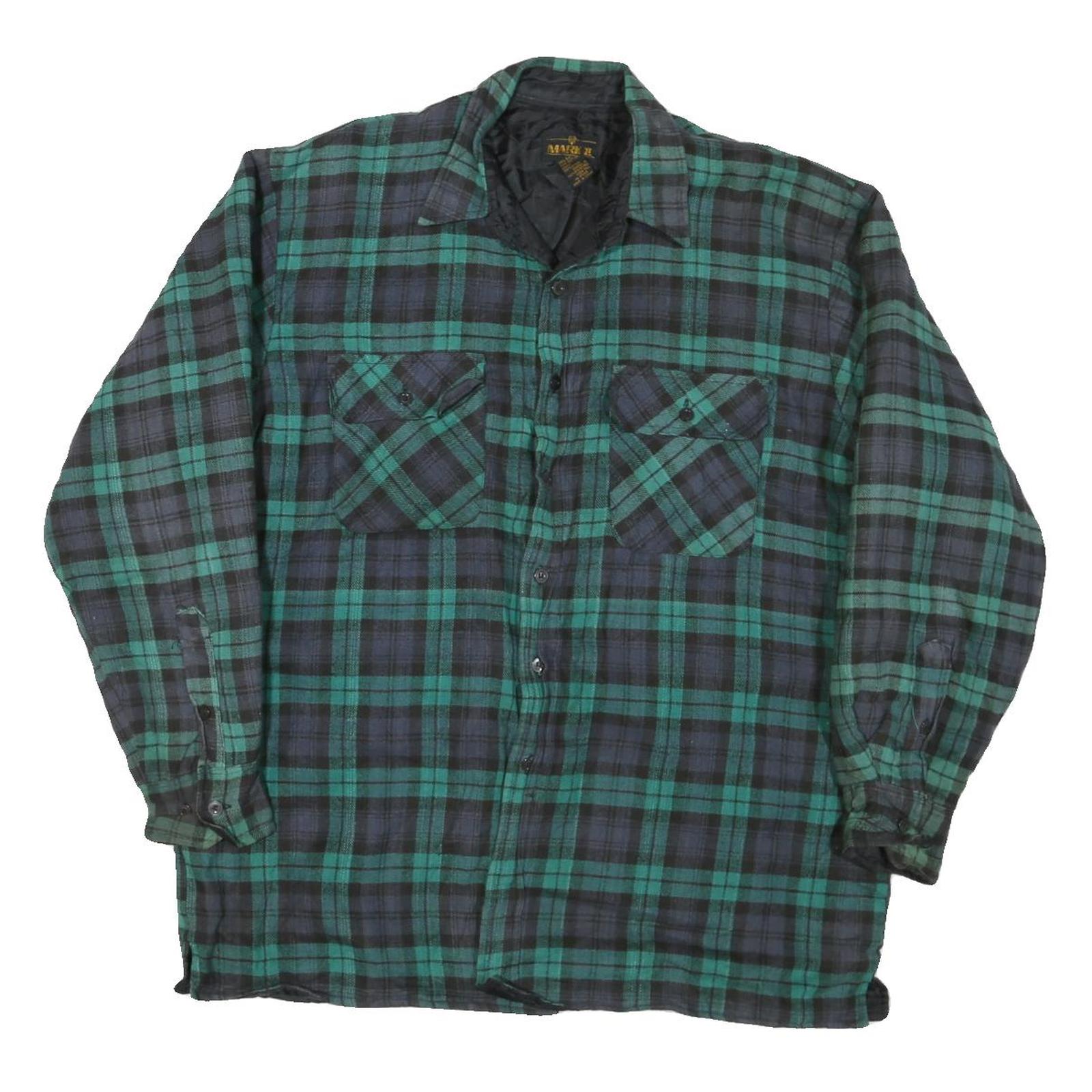 MARK 2 Mens Green & Blue Check Shirt L Cotton Blend Casual Button-Up