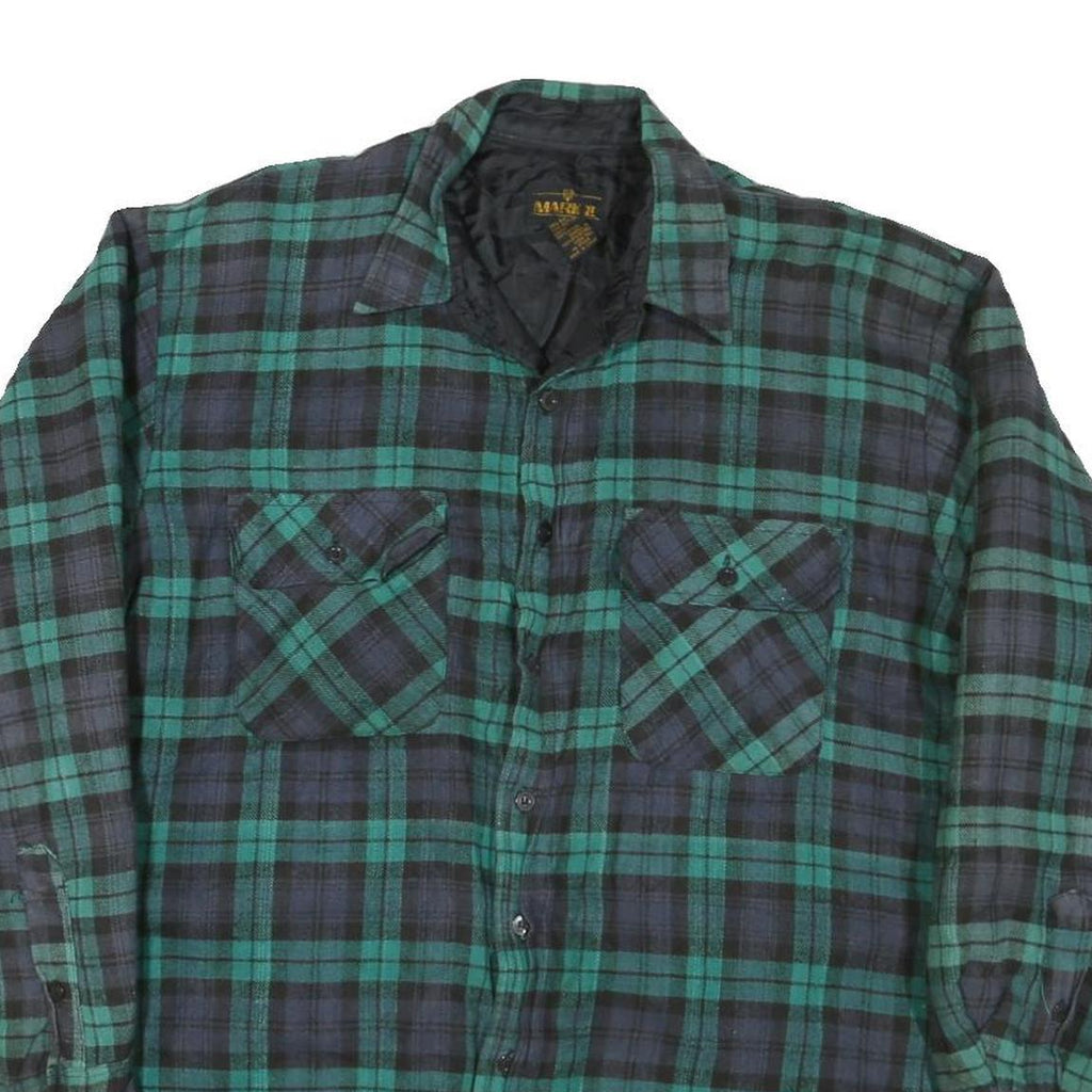 MARK 2 Mens Green & Blue Check Shirt L Cotton Blend Casual Button-Up