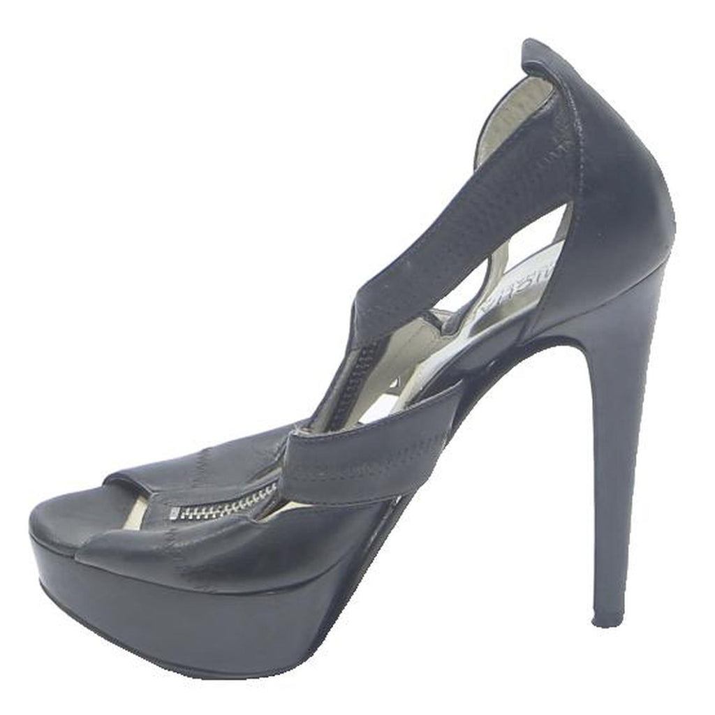 MICHAEL KORS Womens Platform Pump Heels Black Leather UK 6 Zip Detail Stylish