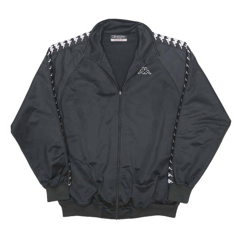 KAPPA Mens Black & White Logo Tape Zip Front Jacket XL Polyester Track