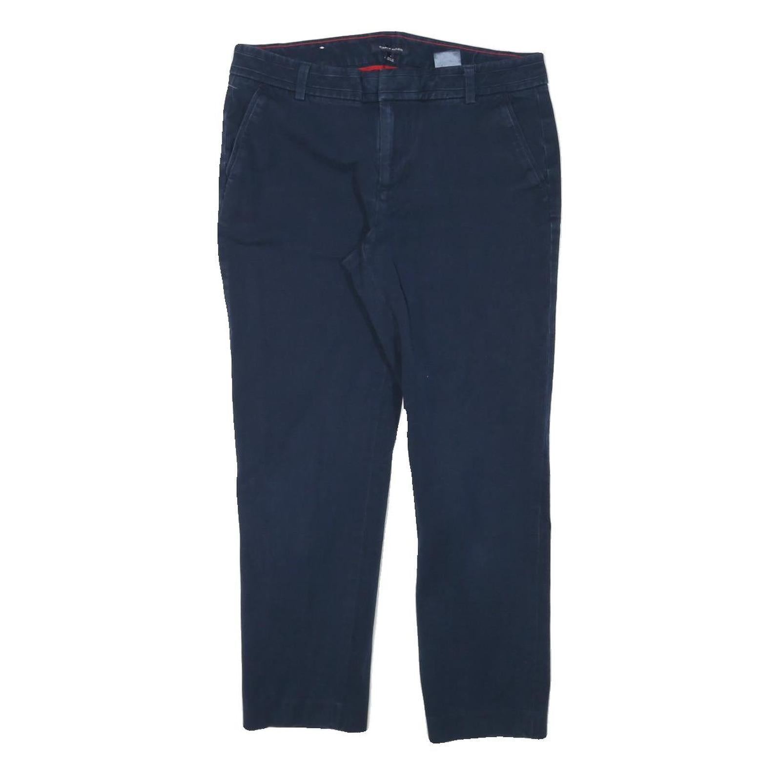 TOMMY HILFIGER Womens Cotton Blend Navy Slim Straight Trousers W30 L25