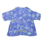 Womens Blue & Cream Printed Button Top Short Sleeve Round Neck L Cotton Blend