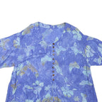 Womens Blue & Cream Printed Button Top Short Sleeve Round Neck L Cotton Blend