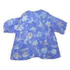 Womens Blue & Cream Printed Button Top Short Sleeve Round Neck L Cotton Blend