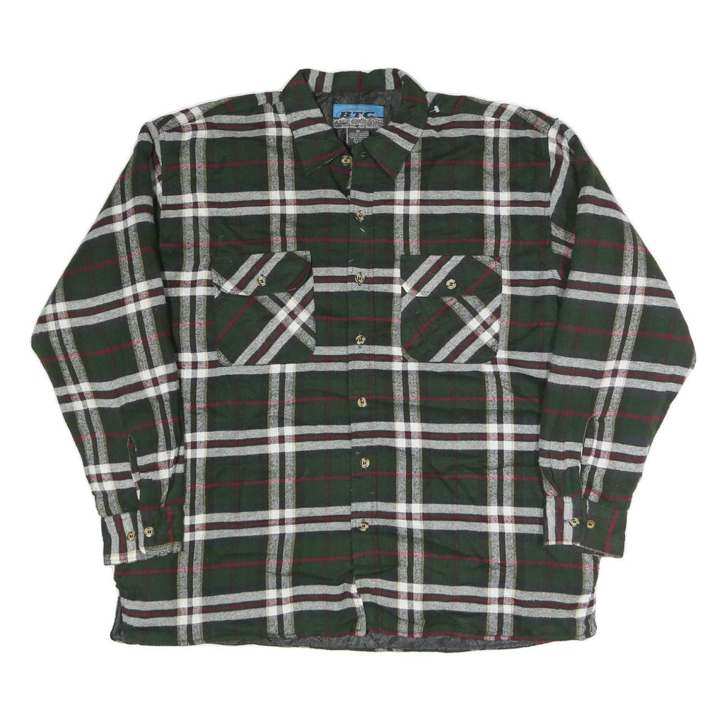 BTC Mens Green & White Check Shirt XL Cotton Blend Classic Button-Up