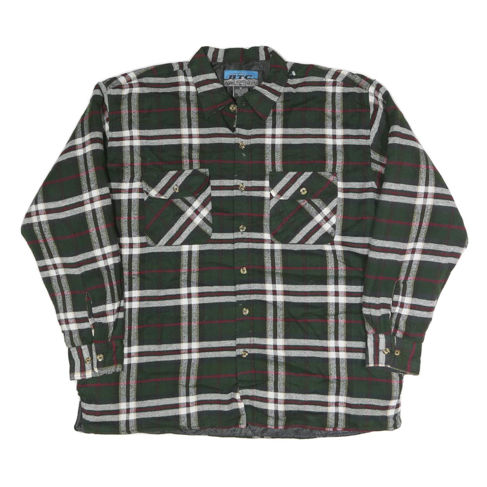 BTC Mens Green & White Check Shirt XL Cotton Blend Classic Button-Up