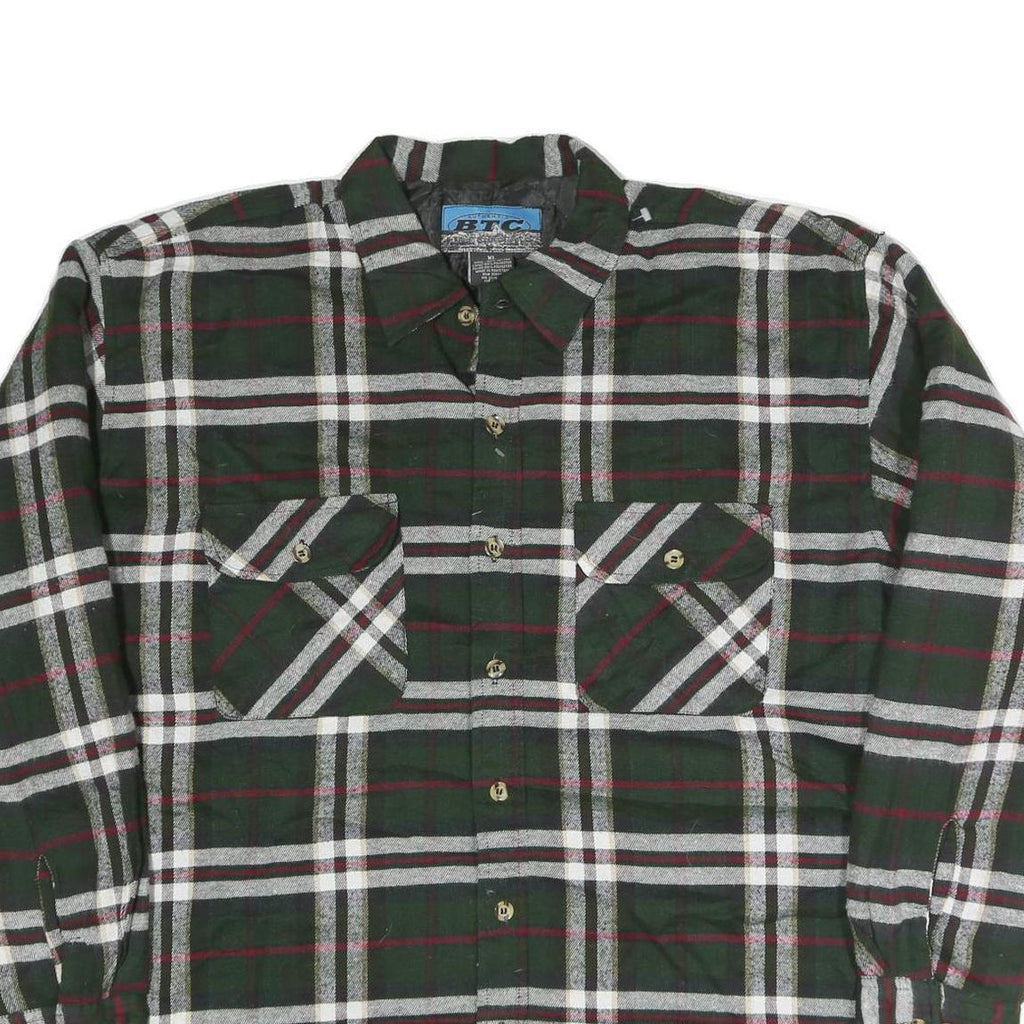 BTC Mens Green & White Check Shirt XL Cotton Blend Classic Button-Up