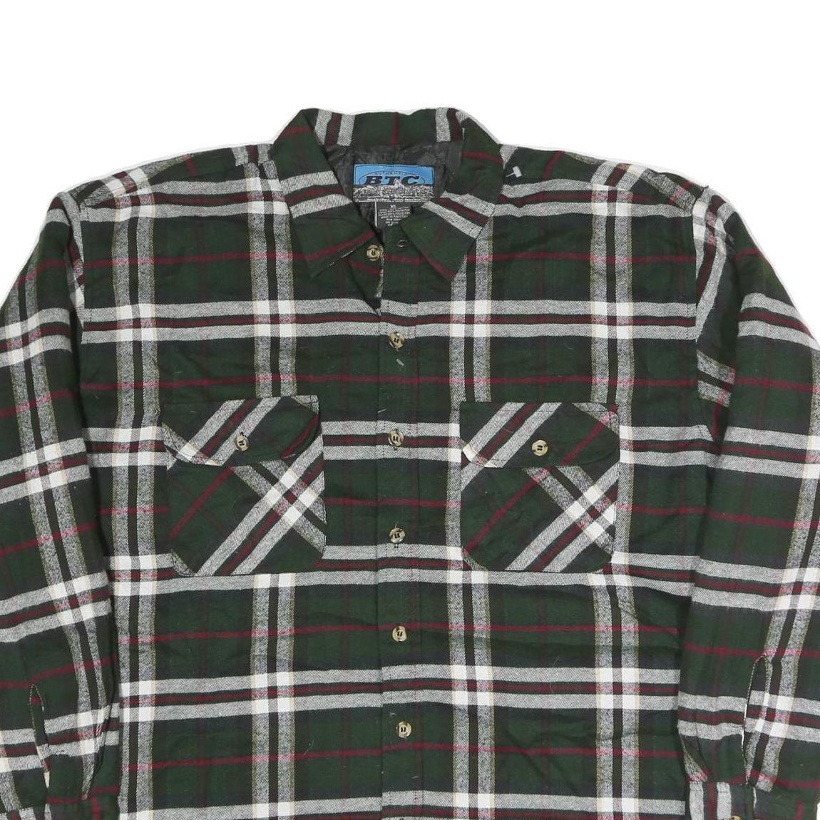 BTC Mens Green & White Check Shirt XL Cotton Blend Classic Button-Up