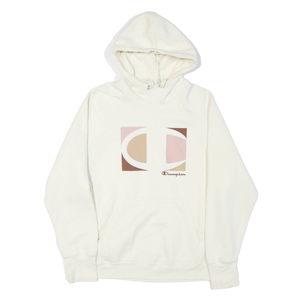 CHAMPION Womens White Graphic Hoodie XL Long Sleeve Crew Neck Cotton Blend