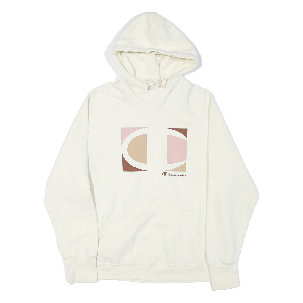 CHAMPION Womens White Graphic Hoodie XL Long Sleeve Crew Neck Cotton Blend