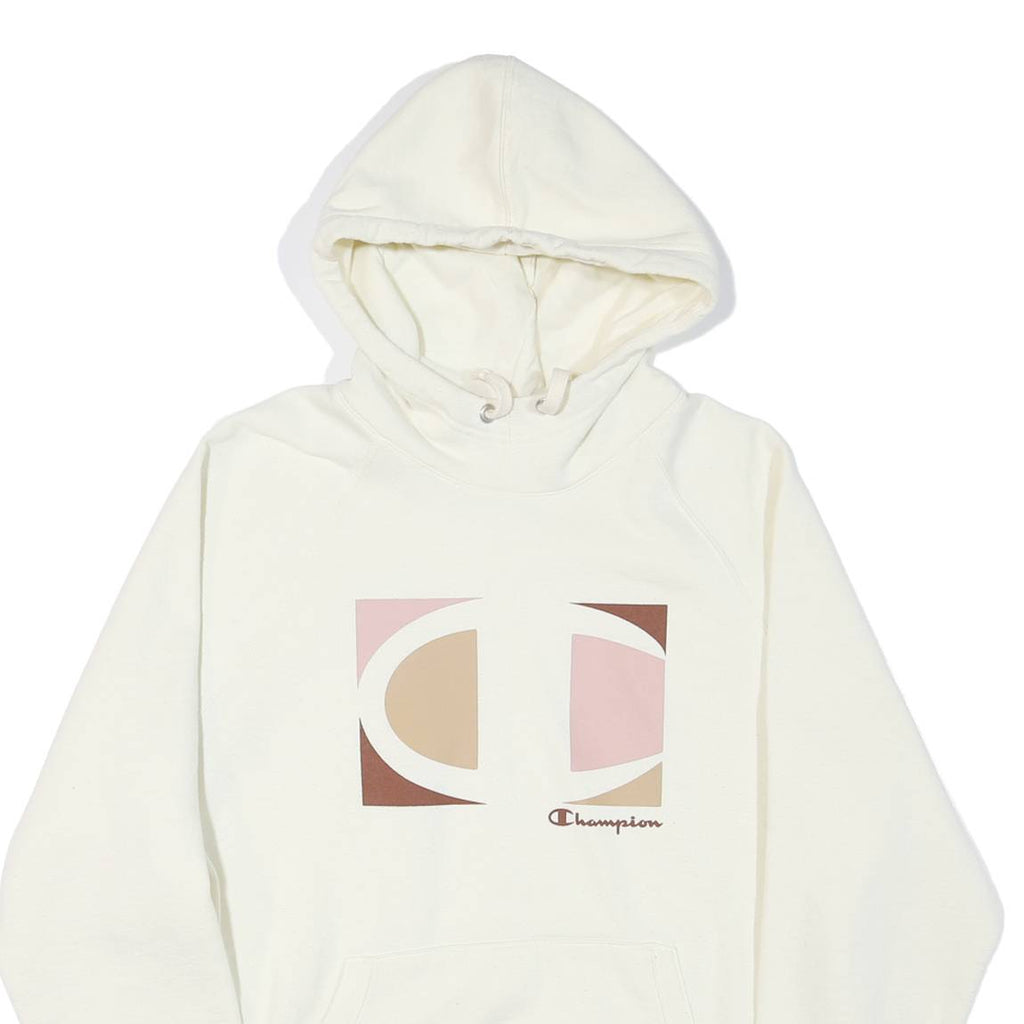 CHAMPION Womens White Graphic Hoodie XL Long Sleeve Crew Neck Cotton Blend