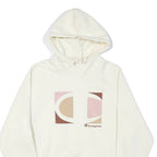 CHAMPION Womens White Graphic Hoodie XL Long Sleeve Crew Neck Cotton Blend