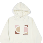 CHAMPION Womens White Graphic Hoodie XL Long Sleeve Crew Neck Cotton Blend