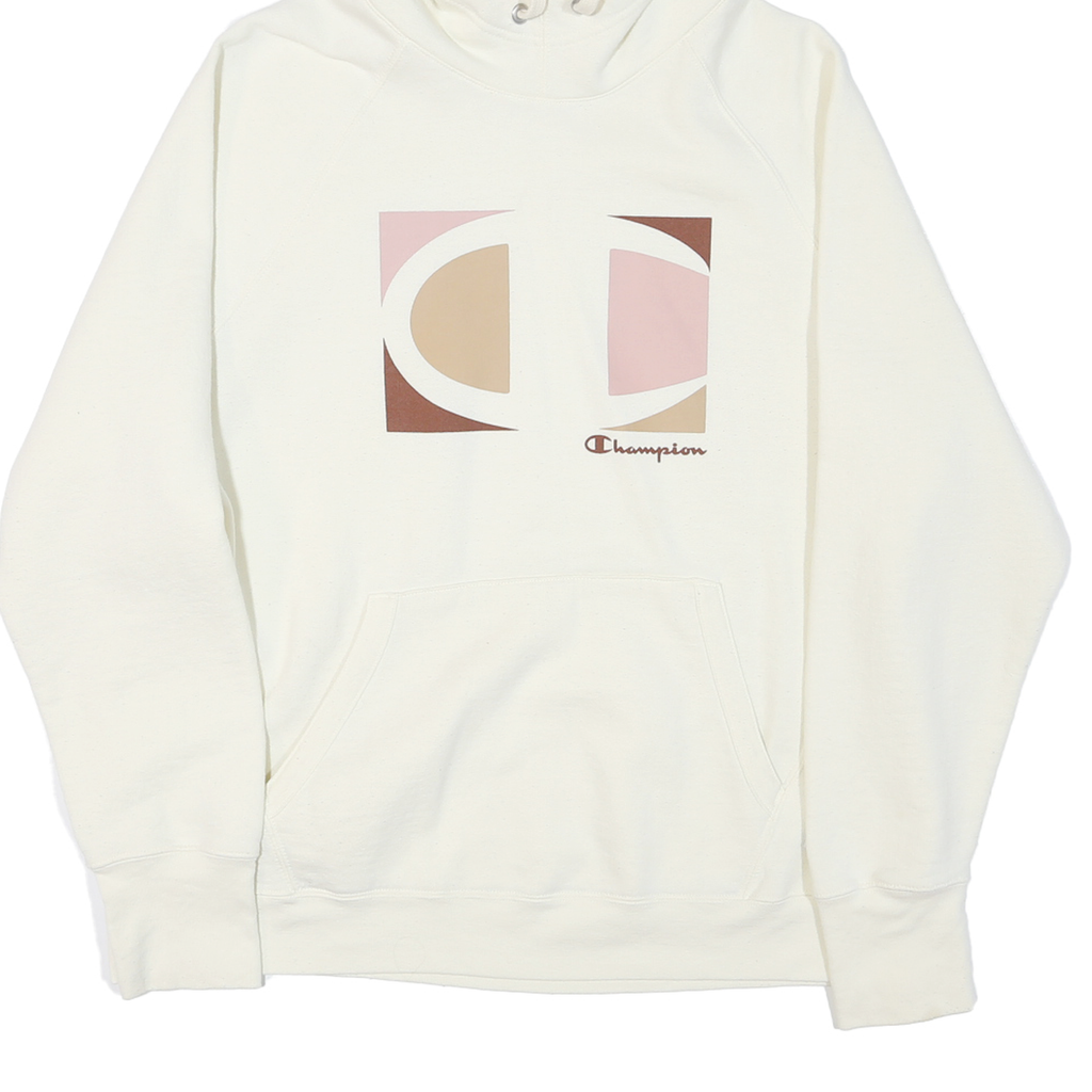 CHAMPION Womens White Graphic Hoodie XL Long Sleeve Crew Neck Cotton Blend