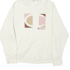 CHAMPION Womens White Graphic Hoodie XL Long Sleeve Crew Neck Cotton Blend