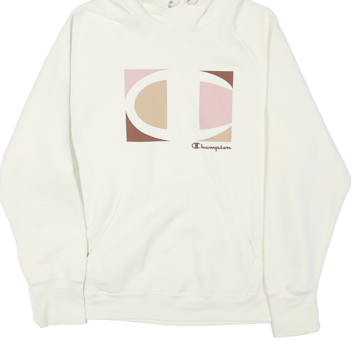 CHAMPION Womens White Graphic Hoodie XL Long Sleeve Crew Neck Cotton Blend