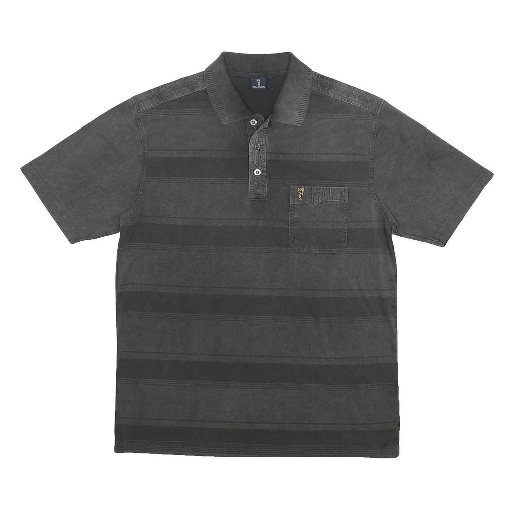 GOLDMEN Mens Black Striped Pocket Polo Shirt XL Cotton Blend Short Sleeve Casual