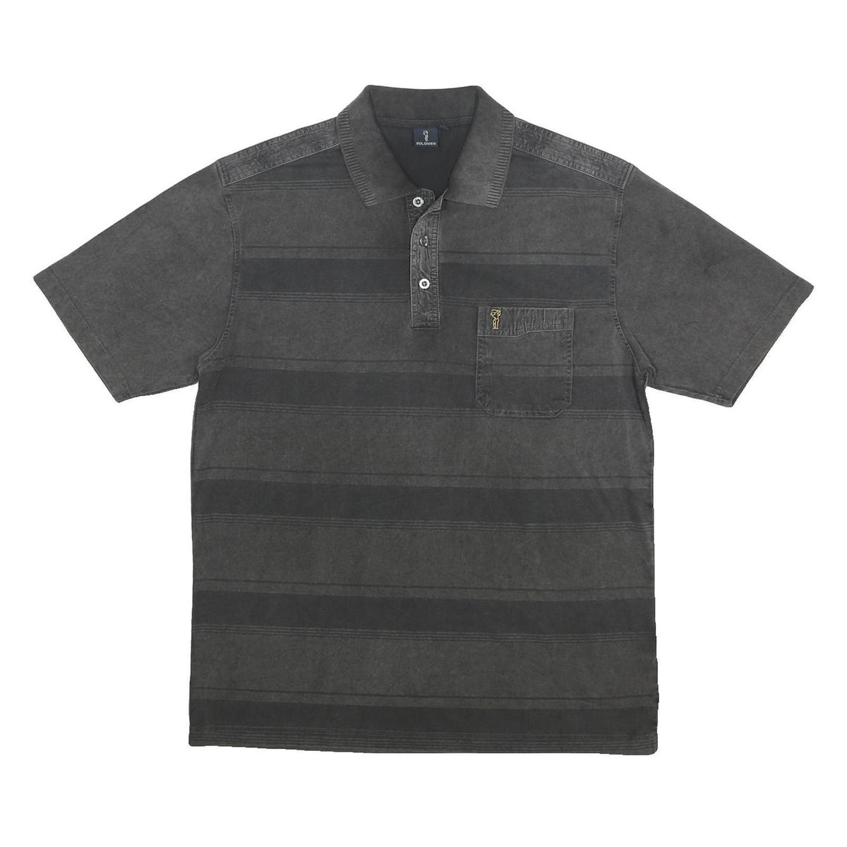 GOLDMEN Mens Black Striped Pocket Polo Shirt XL Cotton Blend Short Sleeve Casual