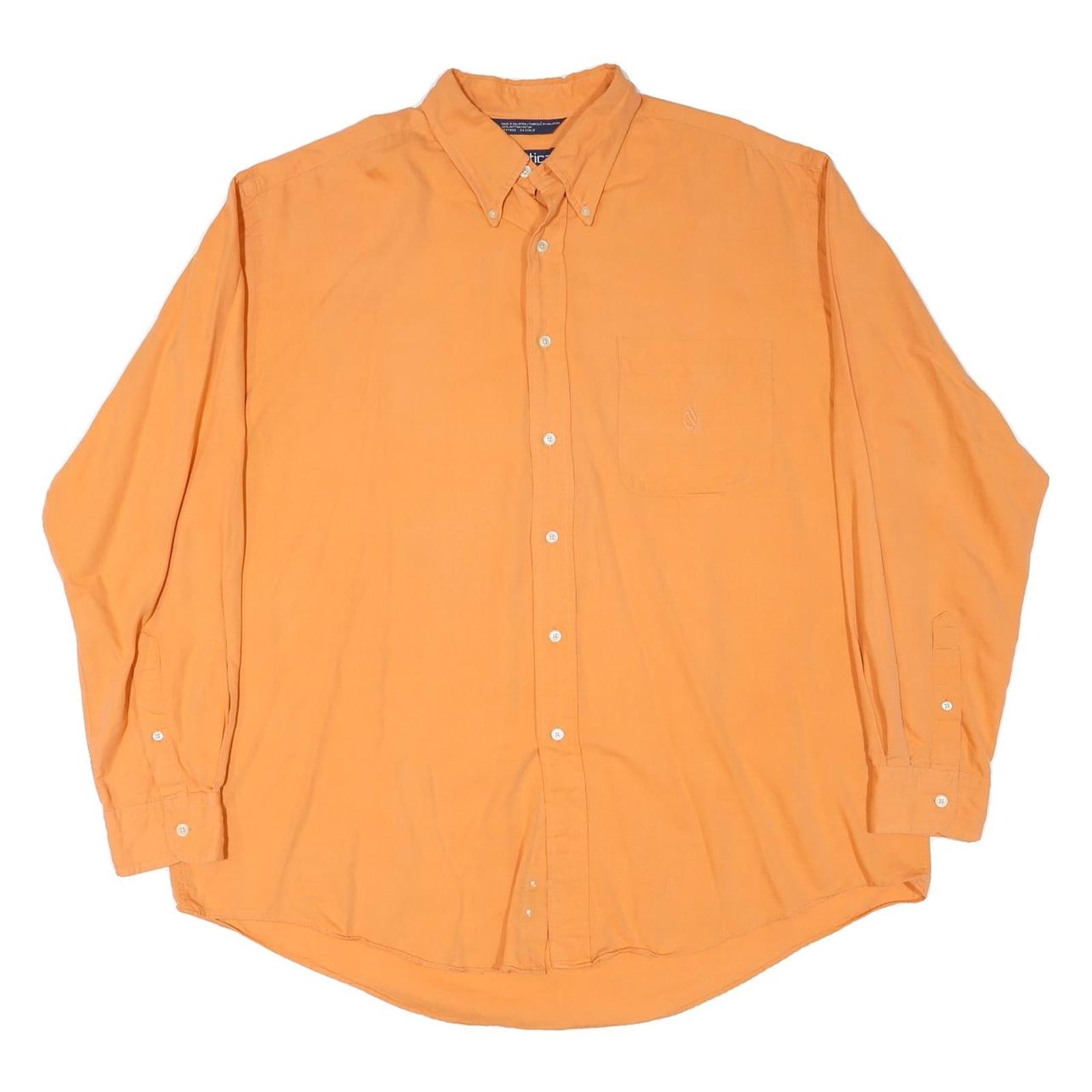 NAUTICA Mens Orange Cotton Blend Shirt XL Button-Down Long Sleeve Casual Classic