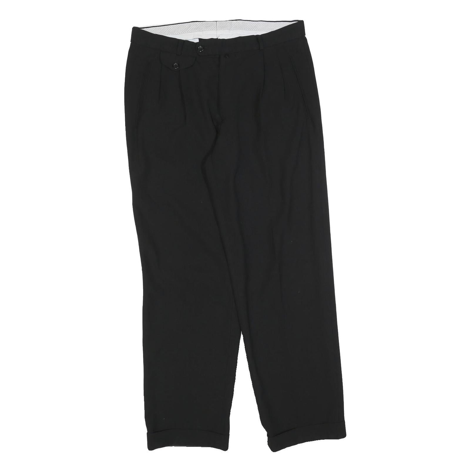 G CABALDI Mens Polyester Blend Black Regular Straight Trousers W32 L30 Tailored