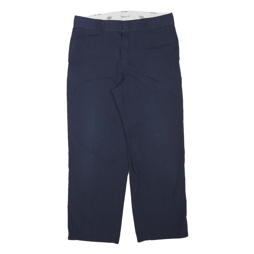 DICKIES Mens Regular Fit Navy Blue Cotton Blend Trousers W35 L28 Workwear Zip