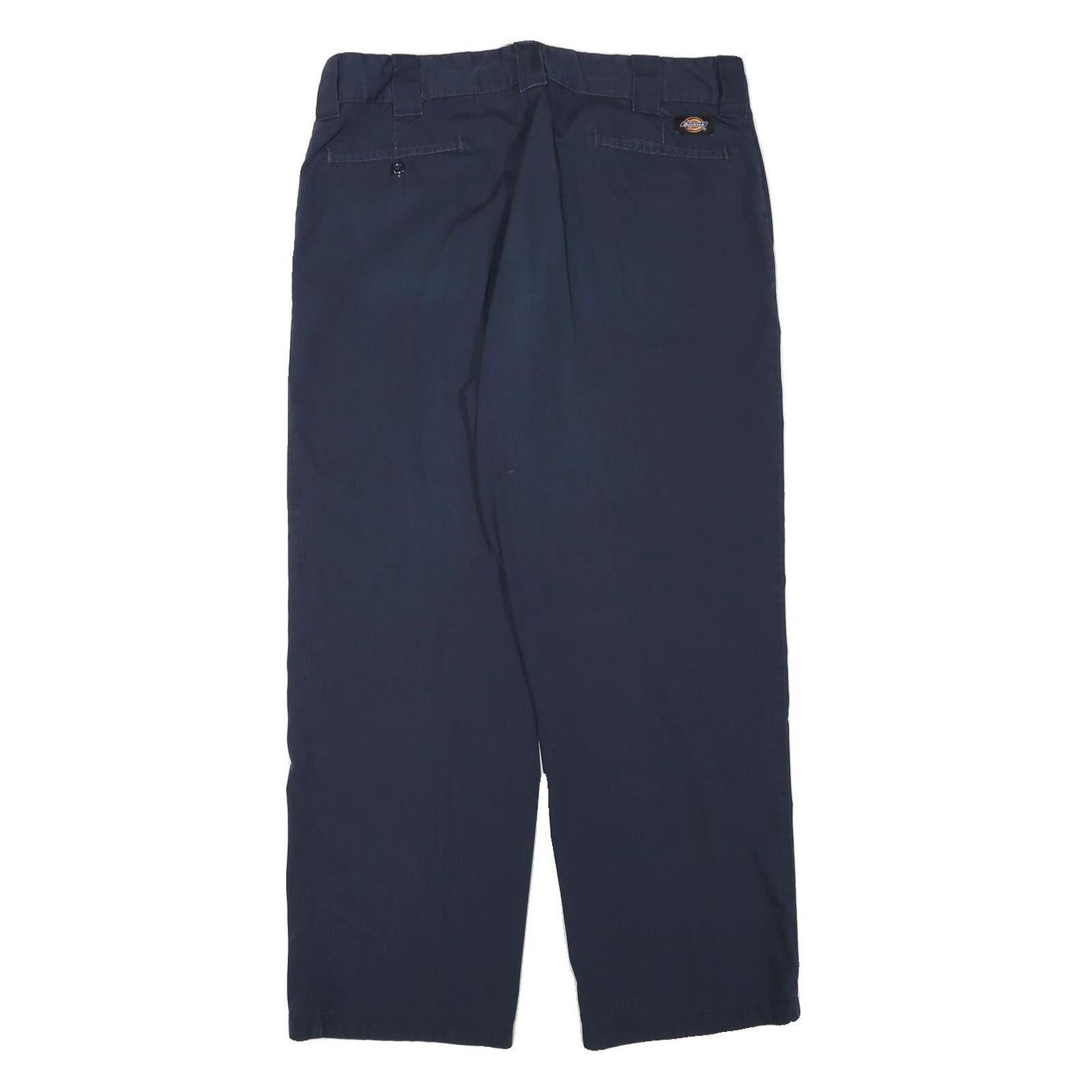 DICKIES Mens Regular Fit Navy Blue Cotton Blend Trousers W35 L28 Workwear Zip