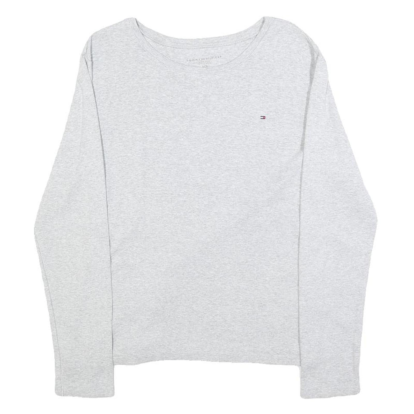 TOMMY HILFIGER Womens Grey Long Sleeve T-Shirt Crew Neck Cotton Blend L