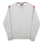 TOMMY HILFIGER Mens Grey Crew Neck M Cotton Sweatshirt with Branded Sleeve Tape