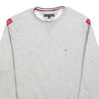 TOMMY HILFIGER Mens Grey Crew Neck M Cotton Sweatshirt with Branded Sleeve Tape