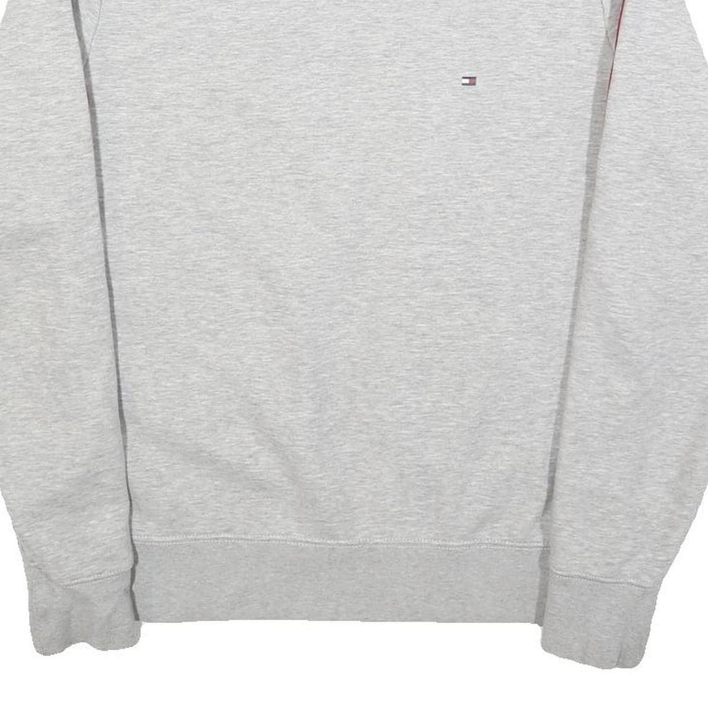 TOMMY HILFIGER Mens Grey Crew Neck M Cotton Sweatshirt with Branded Sleeve Tape