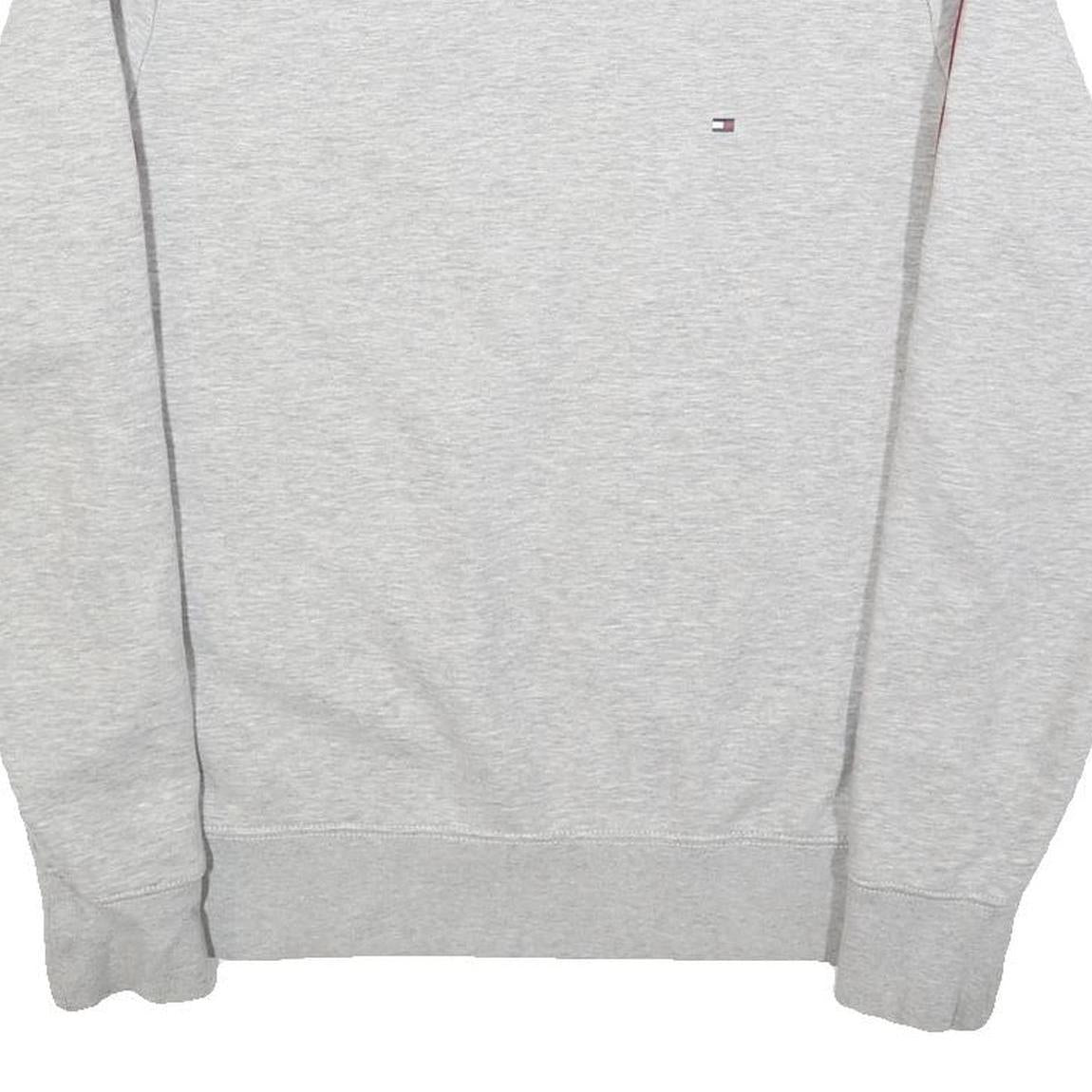 TOMMY HILFIGER Mens Grey Crew Neck M Cotton Sweatshirt with Branded Sleeve Tape