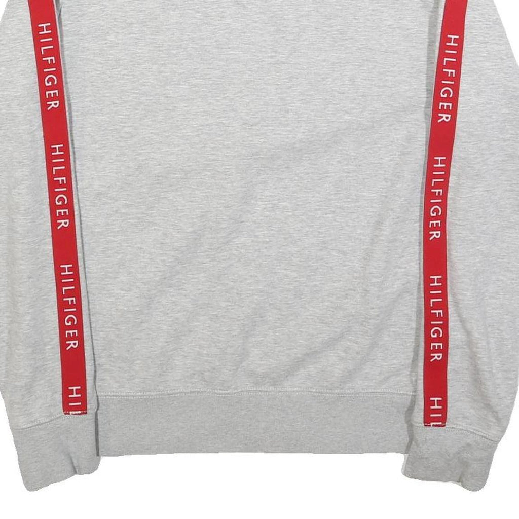TOMMY HILFIGER Mens Grey Crew Neck M Cotton Sweatshirt with Branded Sleeve Tape