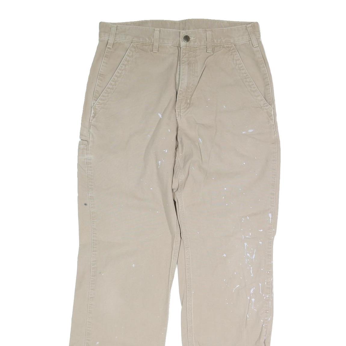 CARHARTT Mens Cotton Blend Beige Regular Fit Straight Leg Trousers W32 L34