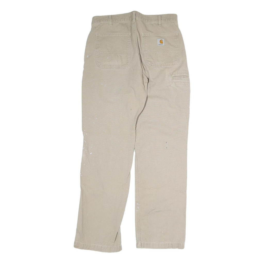 CARHARTT Mens Cotton Blend Beige Regular Fit Straight Leg Trousers W32 L34