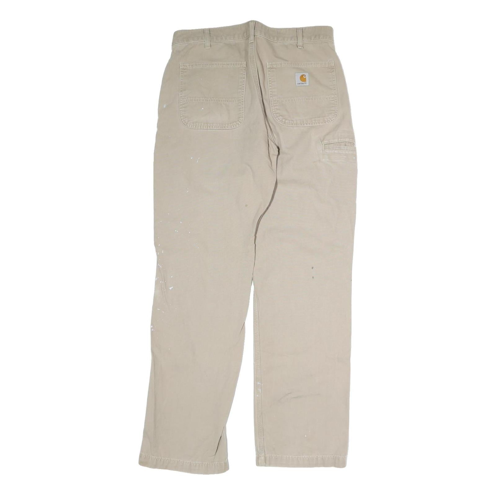 CARHARTT Mens Cotton Blend Beige Regular Fit Straight Leg Trousers W32 L34