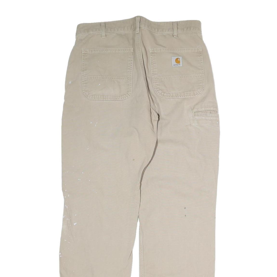 CARHARTT Mens Cotton Blend Beige Regular Fit Straight Leg Trousers W32 L34