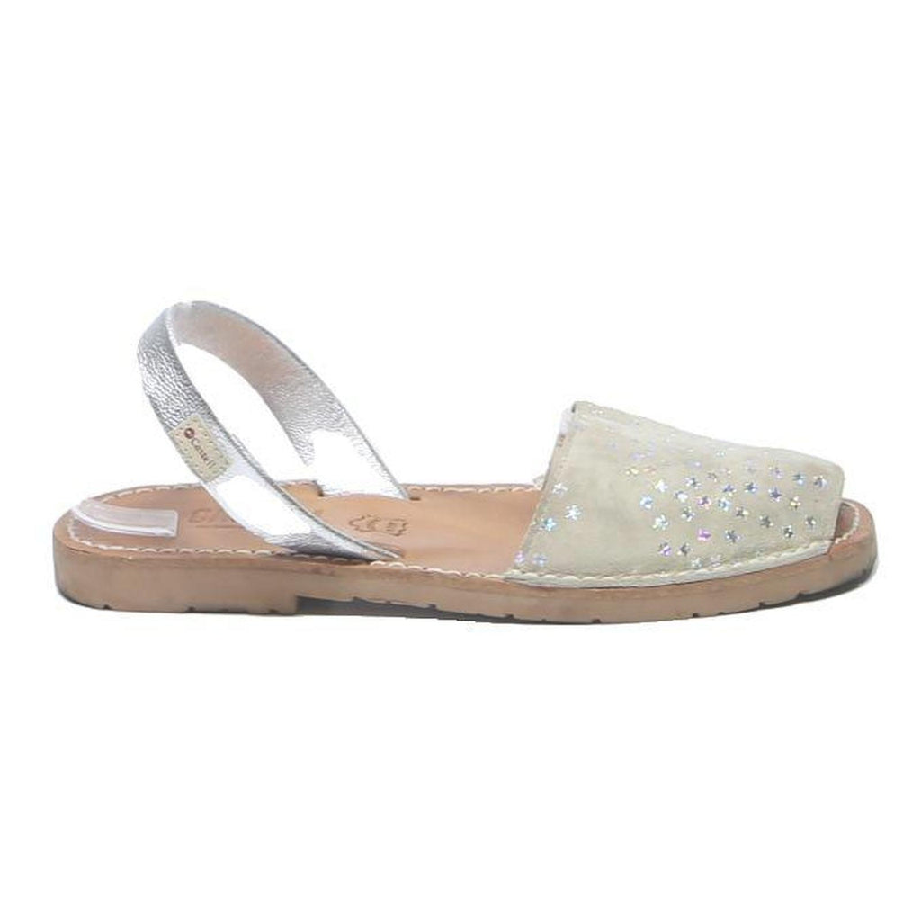 CASTELL Womens Leather Flat Slingback Sandals Beige & Silver UK 5 Comfortable