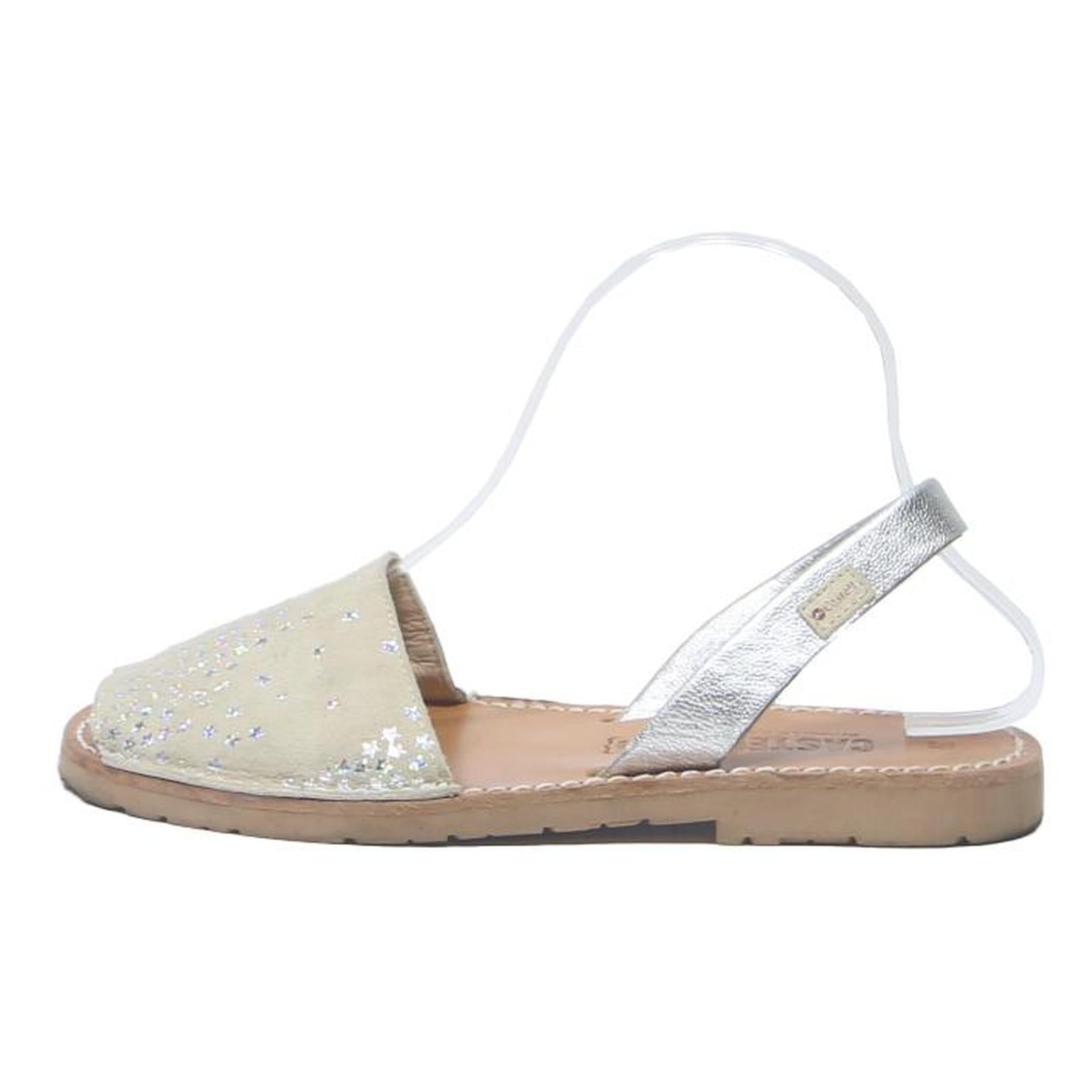 CASTELL Womens Leather Flat Slingback Sandals Beige & Silver UK 5 Comfortable
