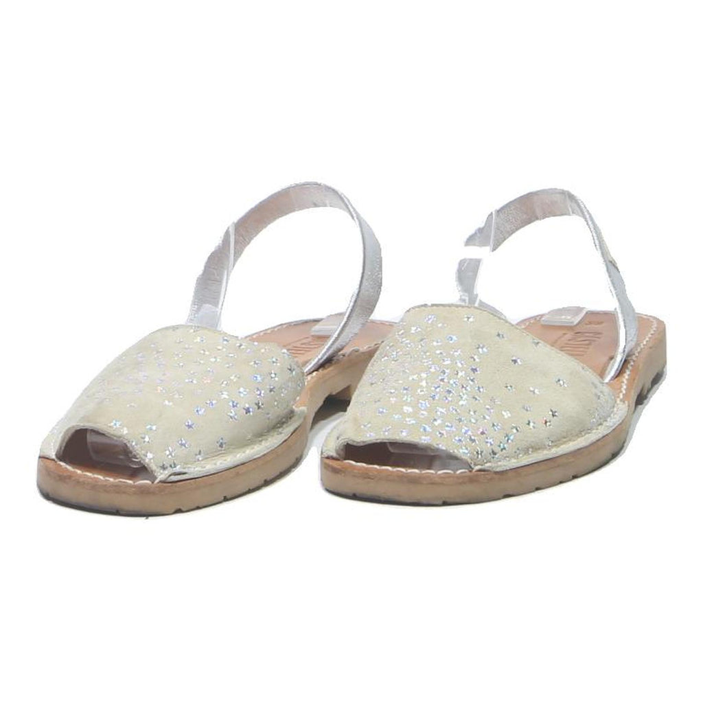 CASTELL Womens Leather Flat Slingback Sandals Beige & Silver UK 5 Comfortable
