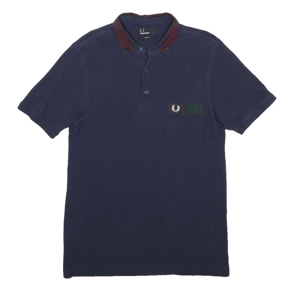FRED PERRY Mens Navy & Red Short Sleeve Plain S Polo Shirt Classic Cotton