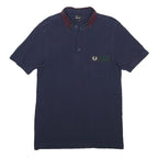 FRED PERRY Mens Navy & Red Short Sleeve Plain S Polo Shirt Classic Cotton