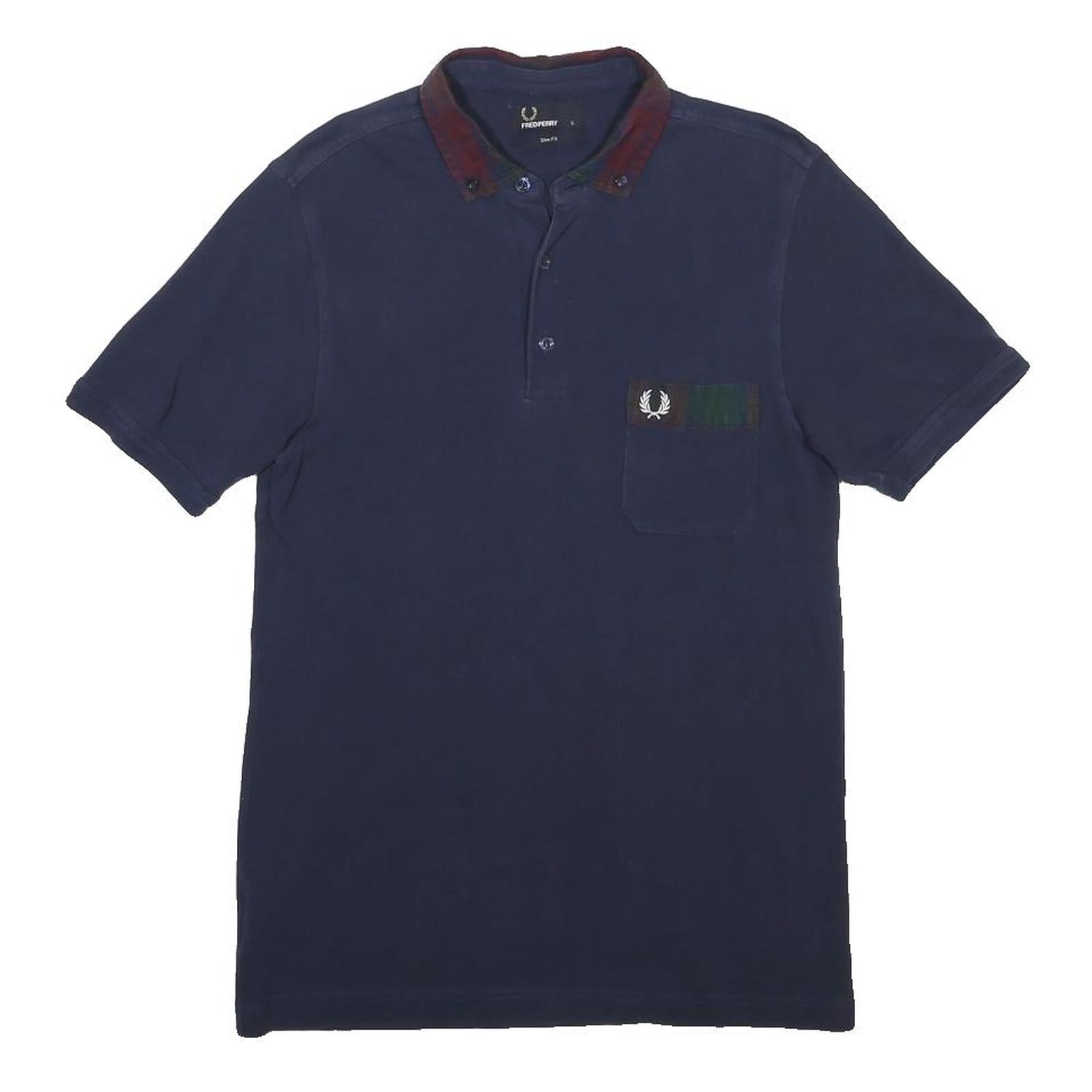 FRED PERRY Mens Navy & Red Short Sleeve Plain S Polo Shirt Classic Cotton
