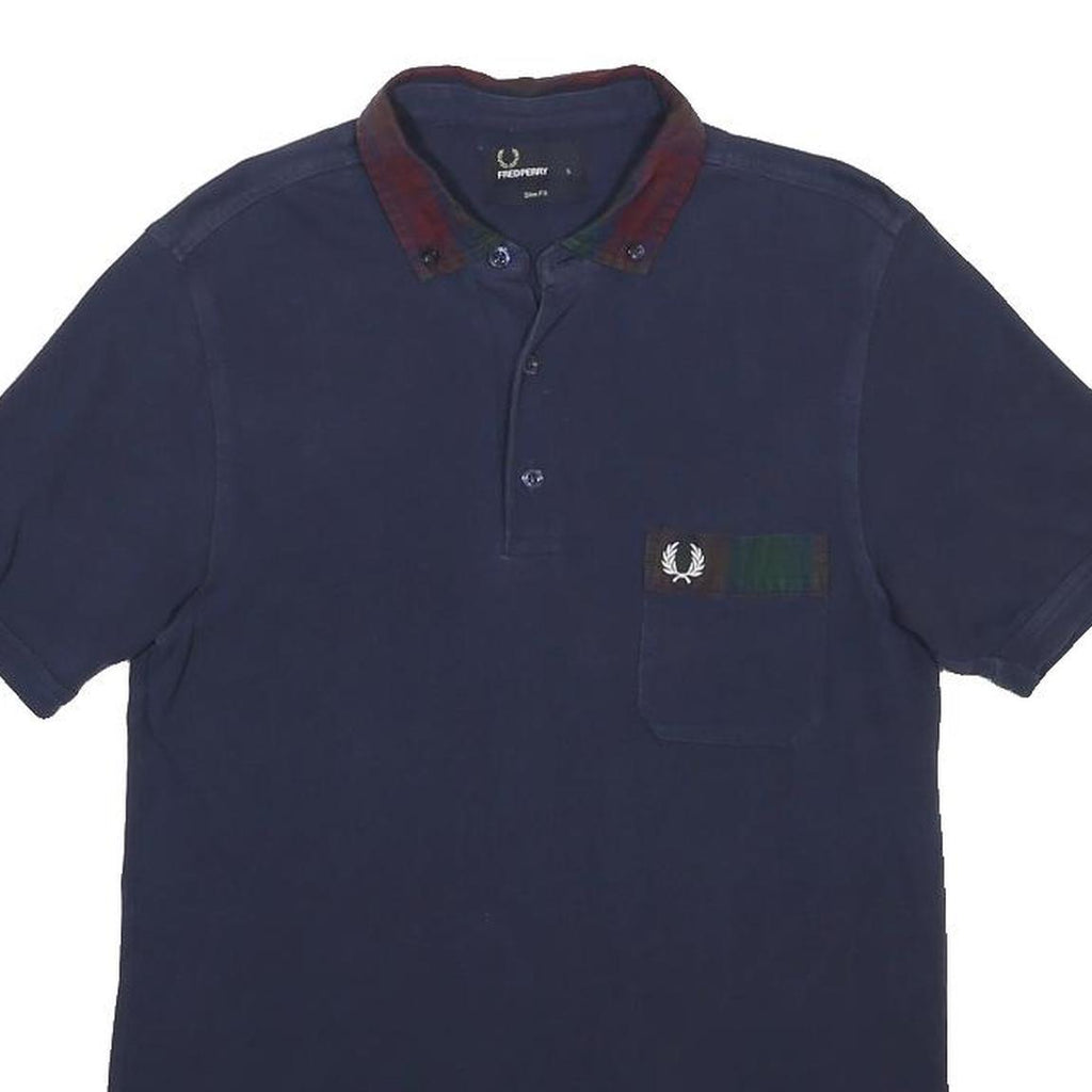 FRED PERRY Mens Navy & Red Short Sleeve Plain S Polo Shirt Classic Cotton