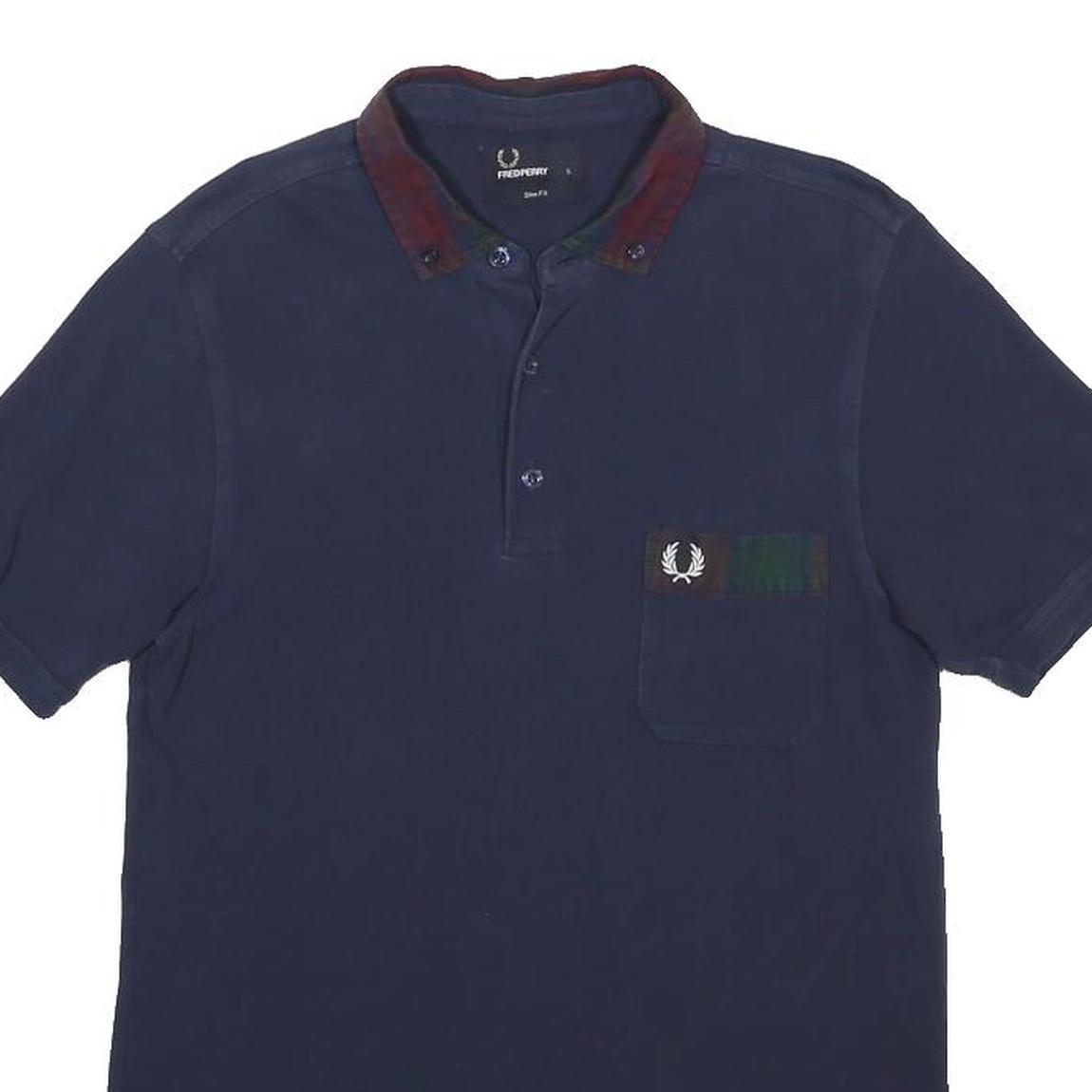 FRED PERRY Mens Navy & Red Short Sleeve Plain S Polo Shirt Classic Cotton