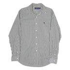 RALPH LAUREN Mens Blue & White Striped Shirt M Classic Cotton Long Sleeve Button