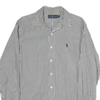 RALPH LAUREN Mens Blue & White Striped Shirt M Classic Cotton Long Sleeve Button
