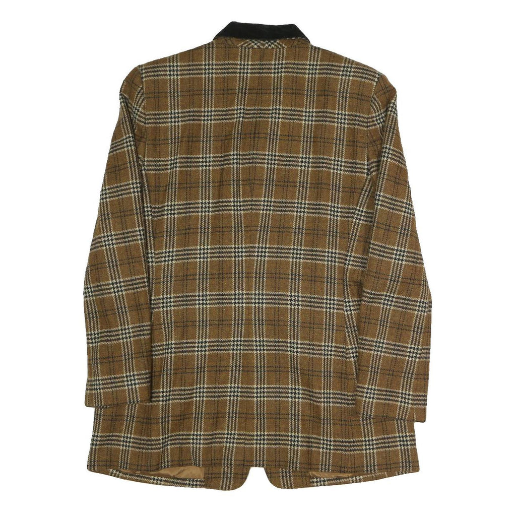 CHAUS Womens Brown & White Checked Classic Jacket S Polyester Blend Button