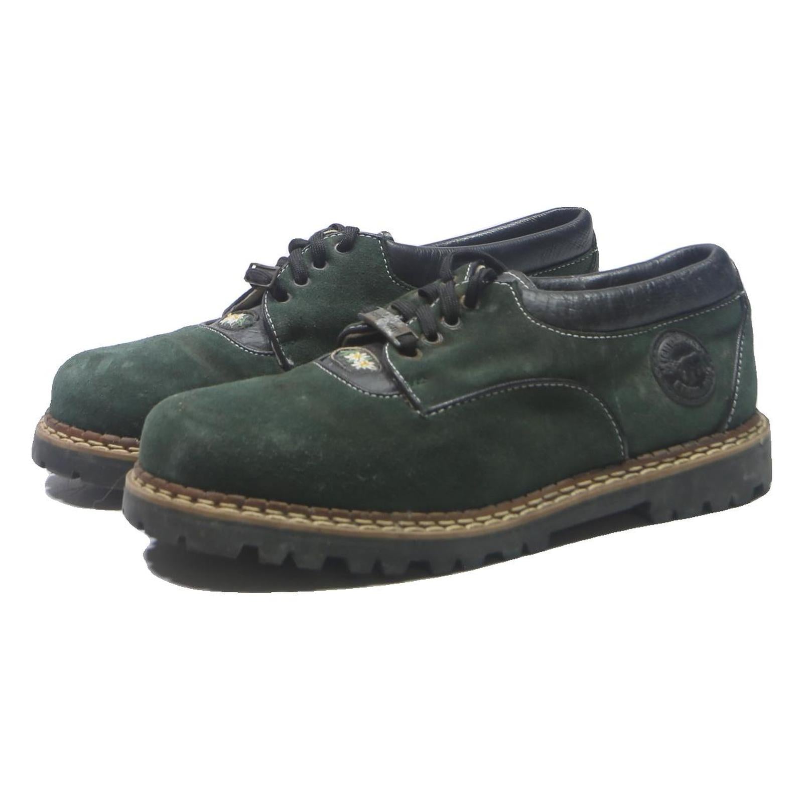 MICHEL JORDI Womens Lace-Up Leather Green Casual Shoes UK 6 Comfortable