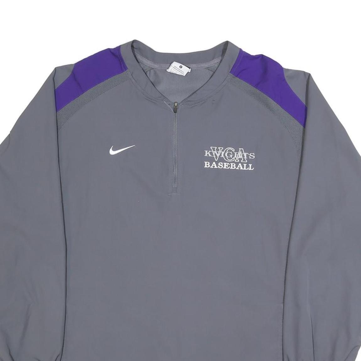 NIKE Mens Grey & Purple Baseball Track Jacket S Polyester Blend Zip Lightweight